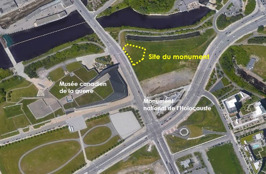 Vue aérienne démontrant le site du monument