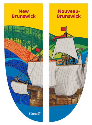 Two banner panels, featuring a galley ship in the foreground, and stylized ribbons in the background.