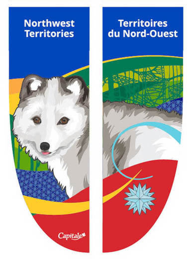 Two banner panels, featuring a white fox in the foreground, and stylized ribbons in the background.