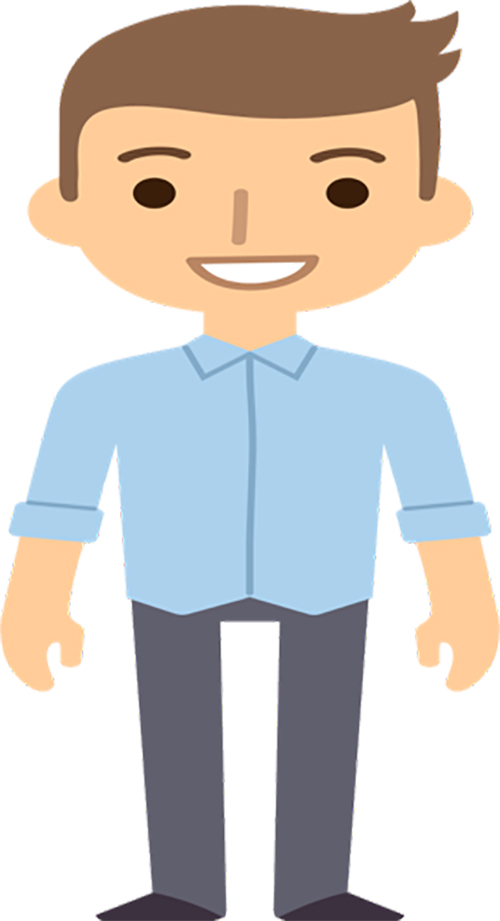 This image is a cartoon icon of a younger man smiling. 