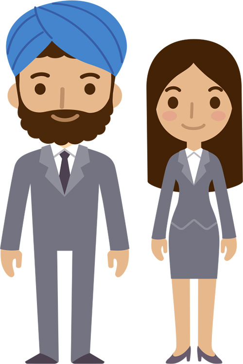 This image is a cartoon image of both a man and a woman smiling.