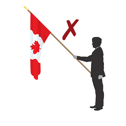 Image montrant que le drapeau national du Canada ne devrait jamais être incliné.