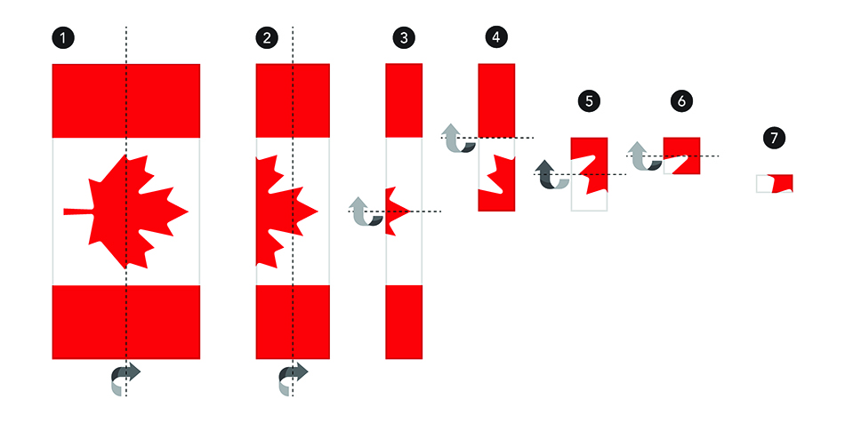 Diagram displaying how to fold the National Flag of Canada.