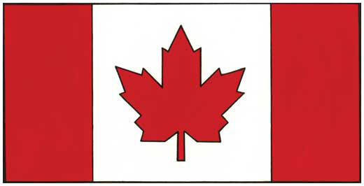 One of the three design proposals: a red maple leaf on a white square between two red borders