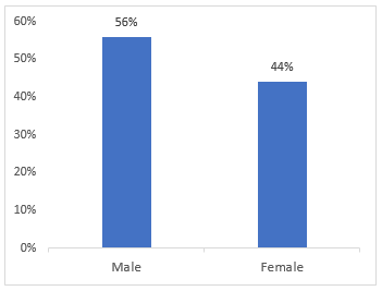 Bar chart showing the participation rate of male and female participants during Baseball5 activity.