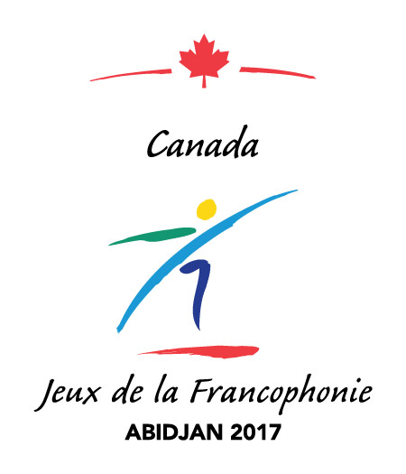 Logo officiel d’Équipe Canada aux huitièmes Jeux de la Francophonie. Incorporés au logo les mots Canada, Jeux de la Francophonie et Abidjan 2017.