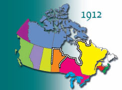The historical boundaries of 1912 highlighted within a map of Canada.
