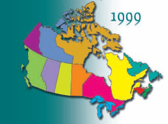 Les frontières historiques de 1999 mises en évidence sur la carte du Canada.