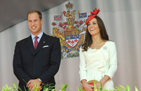 Their Royal Highnesses The Duke and The Duchess of Cambridge on stage on Parliament Hill for the Canada Day Noon Show during the 2011 Royal Tour of Canada.