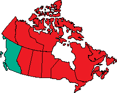 The province of British Columbia highlighted within the map of Canada