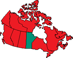 The province of Manitoba highlighted within the map of Canada