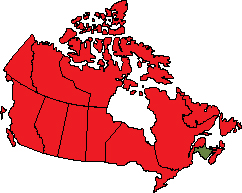 The province of New Brunswick highlighted within the map of Canada