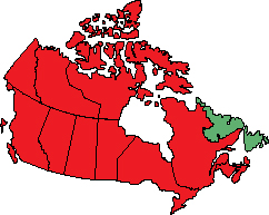 The province of Newfoundland and Labrador highlighted within the map of Canada