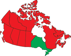 The province of Ontario highlighted within the map of Canada
