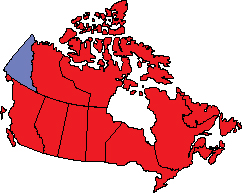 The Yukon territory highlighted within the map of Canada