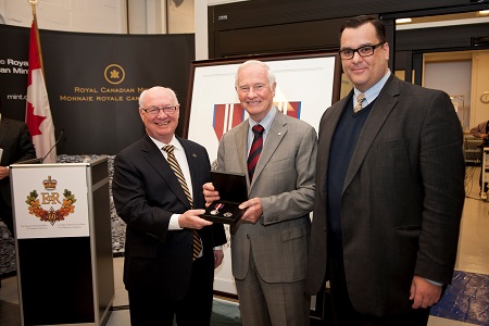 James B. Love, David Johnston, and Minister Moore, holding the first Diamond Jubilee medal