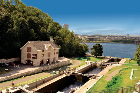 Photo of the Bytown Museum, with Rideau Canal locks in the foreground