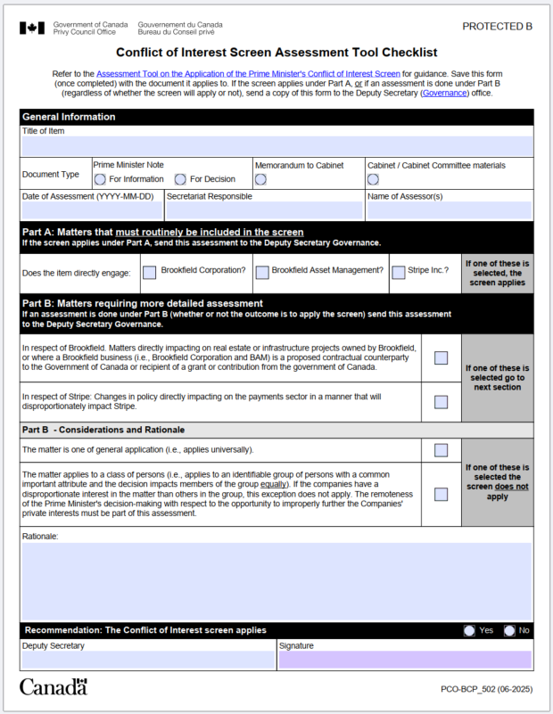 Conflict of Interest Screen Assessment Tool Checklist