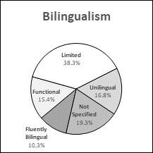 This pie chart presents data for bilingualism representation in British Columbia.
