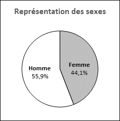 Ce graphique circulaire illustre la représentation des sexes des candidatures reçues pour pouvoir les sièges vacants de Terre-Neuve-et-Labrador.