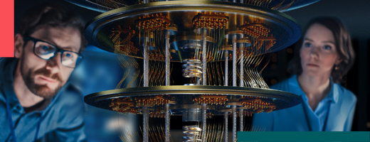 Banner image of the Regional Quantum Initiative programs page showing three scientists looking in awe at a piece of technology. 