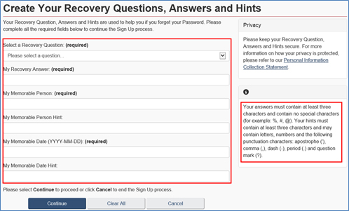 Figure 8: Recovery Questions