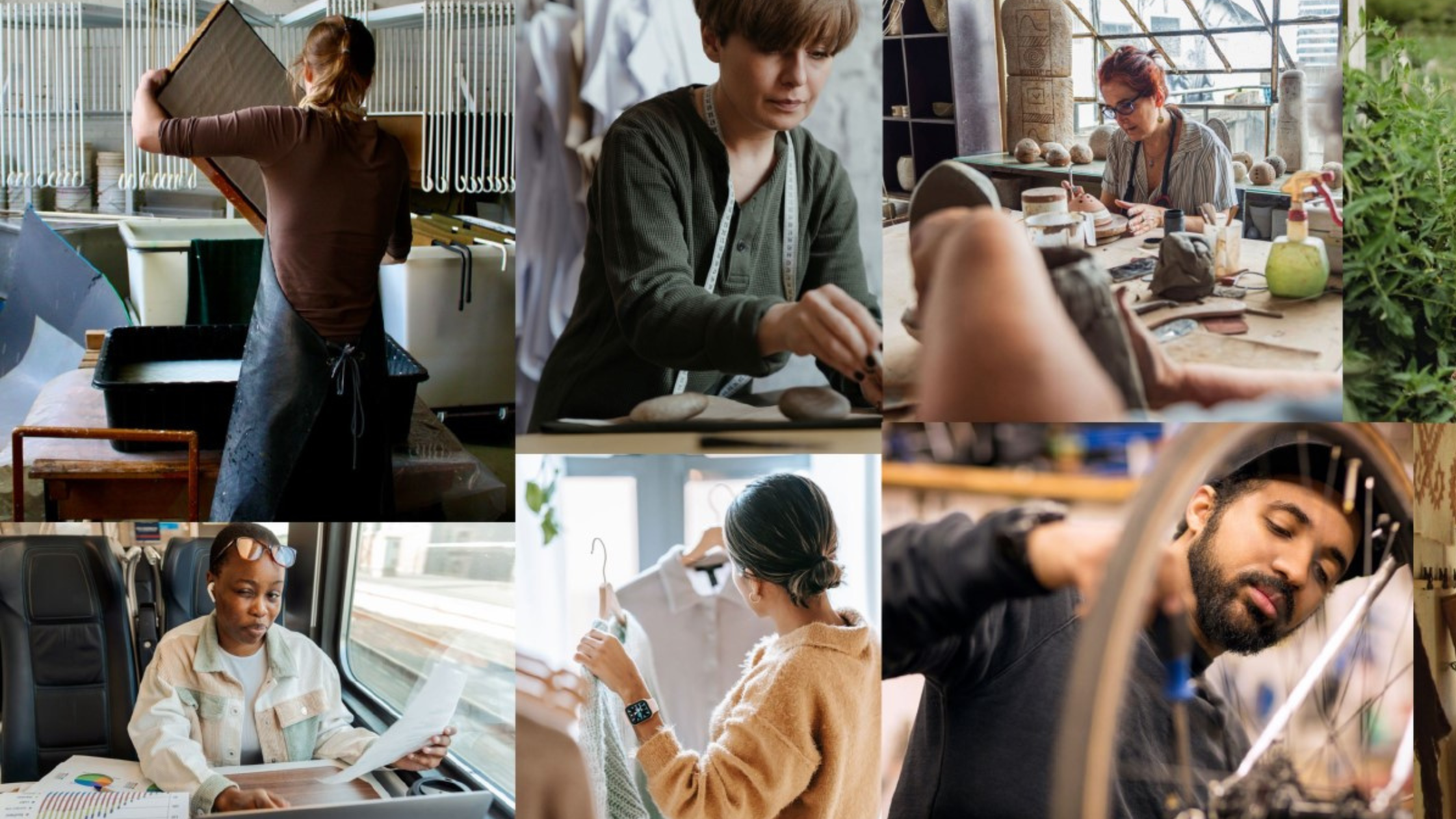 A series of images of various people working in different small business environments