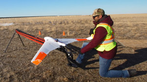 Winged drone is launched at the Foremost UAS Test Range