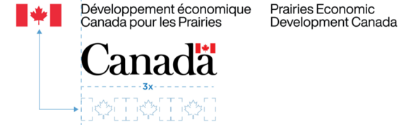 La signature de PrairiesCan est placée au-dessus du mot-symbole « Canada », avec les lettres de la signature et le mot-symbole alignés sur la gauche. Les lettres minuscules du mot-symbole sont de la même hauteur que la signature de PrairiesCan.