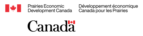 Configuration conforme au PFIM, option 2 : La signature du PFIM de PrairiesCan et le mot-symbole « Canada » se superposent à la verticale, avec la signature du PFIM de PrairiesCan juste au-dessus du mot-symbole « Canada ». Le mot-symbole « Canada » s’aligne sur la gauche avec la première lettre de la signature de PrairiesCan et les minuscules du mot-symbole « Canada » sont de la même hauteur que la signature de PrairiesCan.