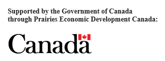 The first example reads: “Supported by the Government of Canada through Prairies Economic Development Canada:” with the Canada wordmark, black on white with a red flag below.