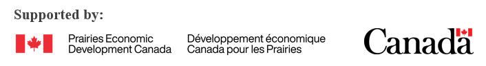 The first example reads: “Supported by:”, with the FIP beneath. The FIP consists of the PrairiesCan signature preceding the Canada Wordmark, with the top and bottom of the signature aligning with the top and bottom of the lower case letters of the wordmark (Option 1 FIP layout above).