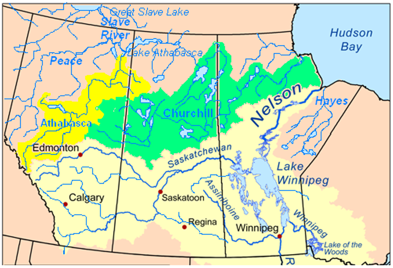 Map of major River Systems across the Prairies