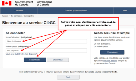 Figure 3 : Se connecter à CléGC, page 1