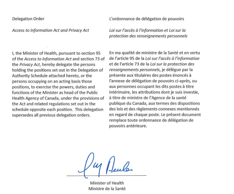 Ordonnance de délégation des pouvoirs 