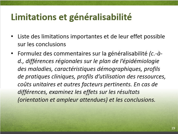 Diapositive 7-19. Limitations et généralisabilité. Équivalent textuel ci-dessous.