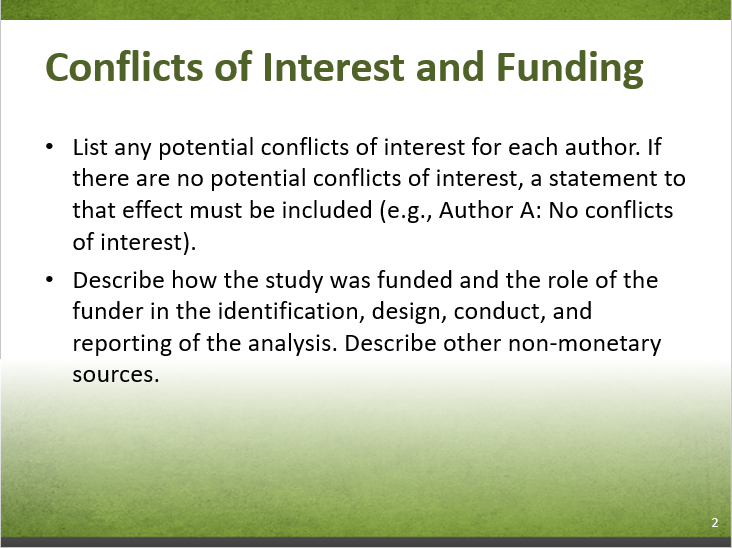 Slide 7-2. Conflicts of Interest and Funding. Text description follows.