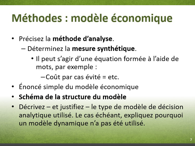 Diapositive 7-7. Méthodes : modèle économique. Équivalent textuel ci-dessous.