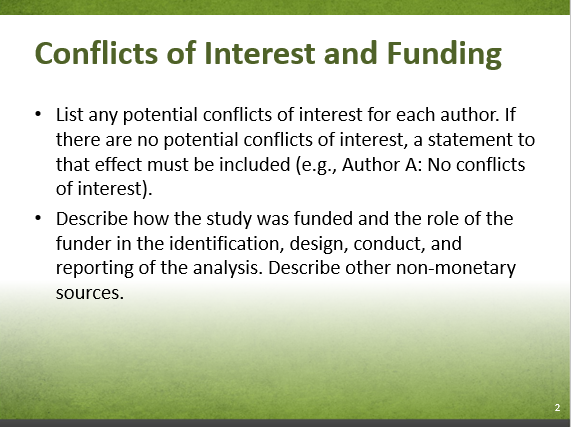 Slide 8-2. Conflicts of Interest and Funding. Text description follows.