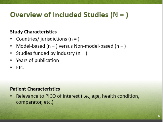 Slide 8-6. Overview of Included Studies (N =). Text description follows.