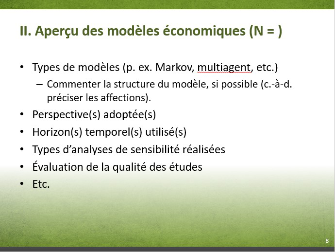 Diapositive 8-8. II. Aperçu des modèles économiques (N = ). Équivalent textuel ci-dessous.
