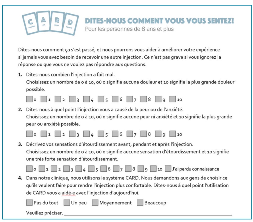 Figure 9. Questionnaire d'évaluation fournie aux familles (extrait)