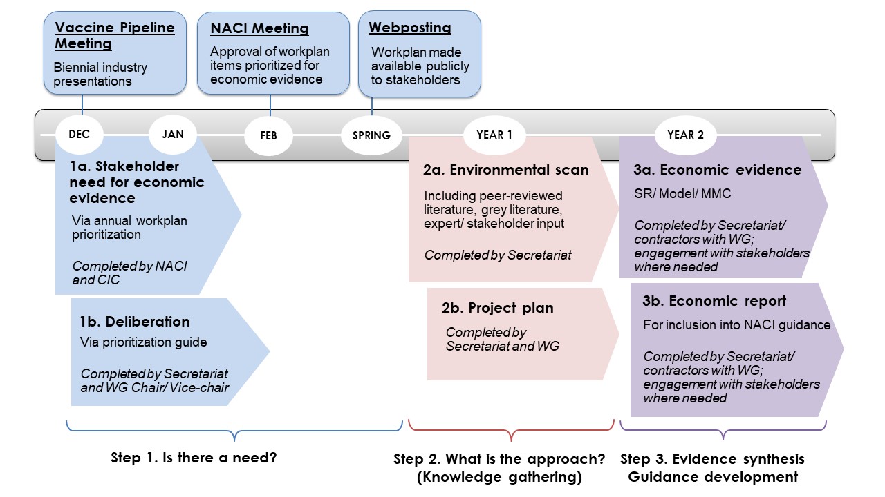 Figure 5. Two-year timeline of NACI economic process. Text description follows.