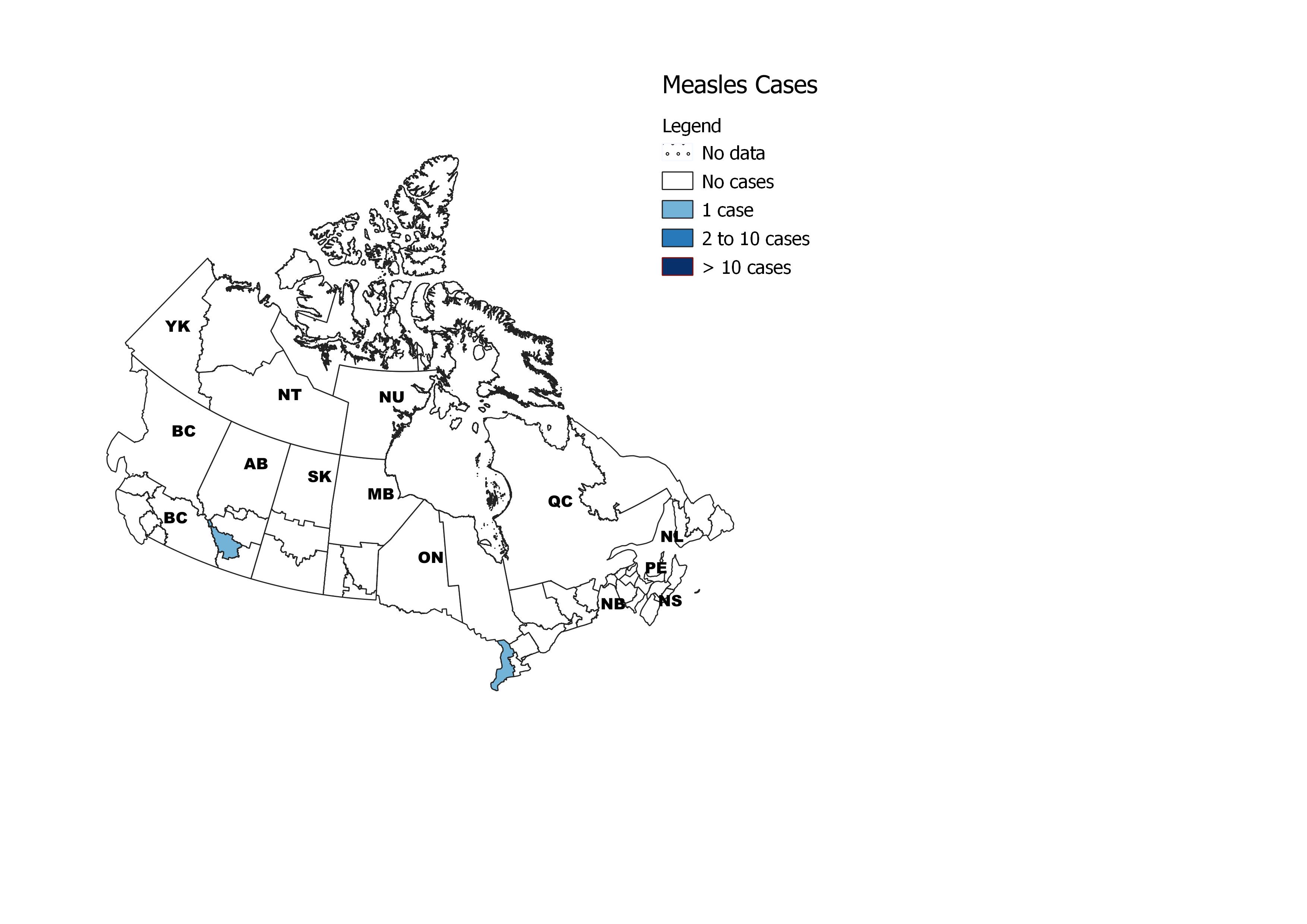 Figure 2: Distribution of active*, confirmed measles cases by health region.