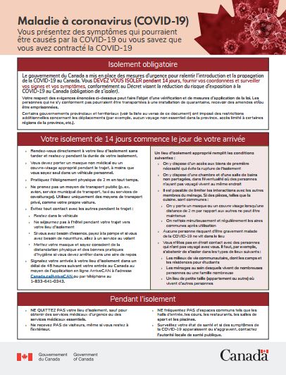 Pour Les Voyageurs Presentant Des Symptomes De Covid 19 Retournant Au Canada Canada Ca