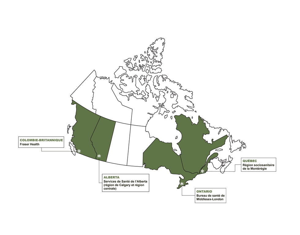 Provinces où sont situés les quatre sites du Réseau aliments Canada