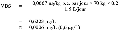 L'équation utilisée pour calculer la valeur basée sur la santé (VBS) pour le benzo[a]pyrène dans l'eau potable pour l'évaluation du risque d'effets autres que le cancer