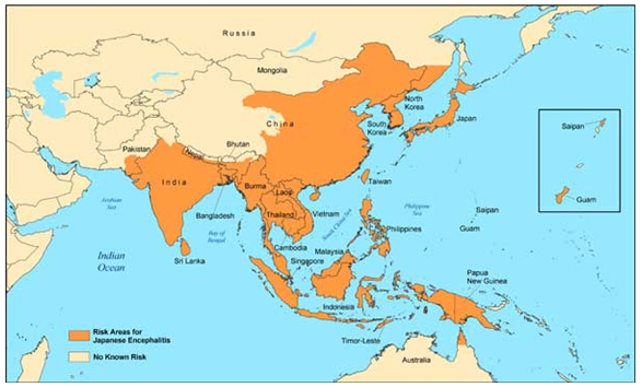 Geographic distribution of Japanese encephalitis