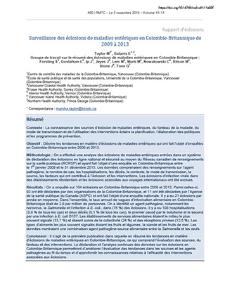 Surveillance des éclosions de maladies entériques en Colombie-Britannique de 2009 à 2013