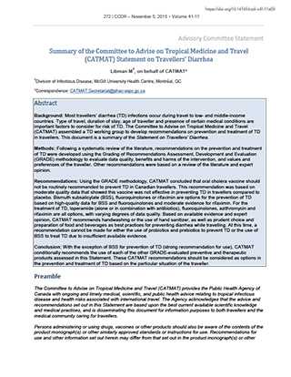 Summary of the Committee to Advise on Tropical Medicine and Travel (CATMAT) Statement on Travelers’ Diarrhea